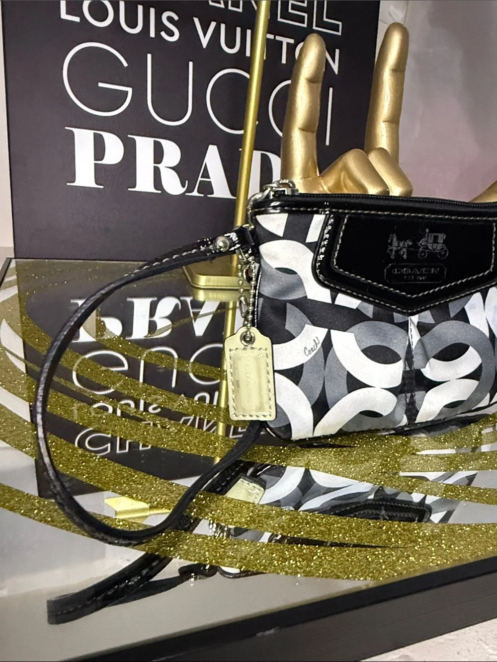Coach Black, White & Gray Graphic Wristlet - Picture 4 of 8